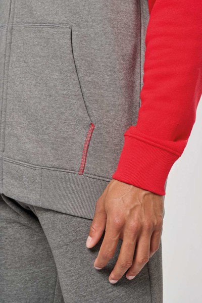 Unisex Two-Tone Zipped Hooded Fleece Jacket - Grey Heather / Sporty Navy / 3XL