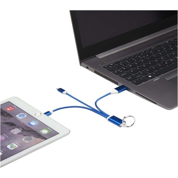 Câble de charge 4-en-1 Metal en aluminium recyclé avec porte-clés - Bleu royal