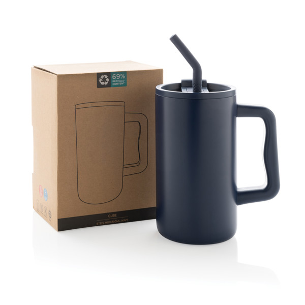 Mug Cube 800ml en acier recyclé certifiée RCS - Bleu Marine