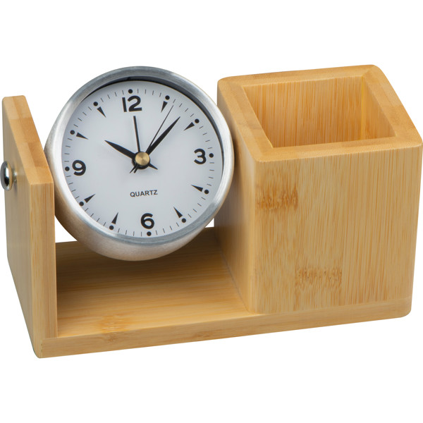 bamboo pencil case with analogue clock VERNON - Beige