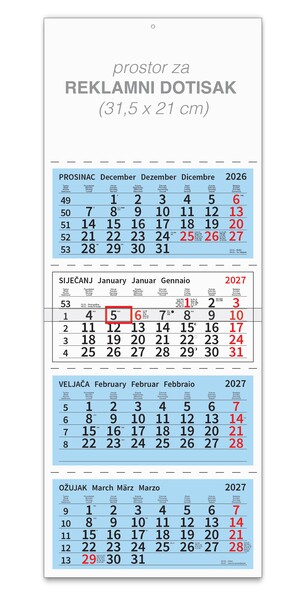 Poslovni kalendar – Četverodjelni plavi