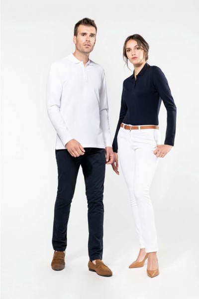 Ladies' Long-Sleeved Supima® Polo Shirt - White / XL