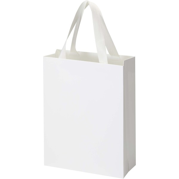 Smartfold 230 g/m2 paper bag with ribbon handles and gloss lamination -  24 x 10 x 32 cm - White
