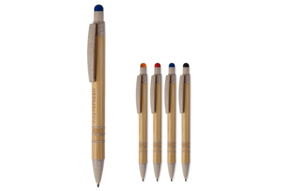 Ball pen bamboo and wheatstraw with stylus - Beige / Red