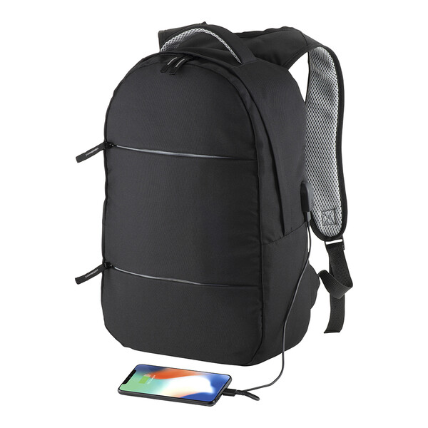 Computer-Rucksack Aus 600D-Polyester. Laptop-Hauptfach Und 3 Fronttaschen - Grau