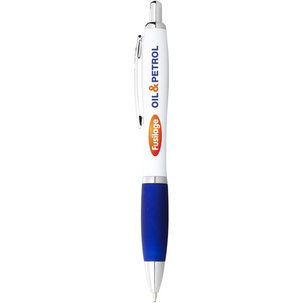 Stylo bille avec corps blanc et grip coloré Nash (encre noire) - Blanc / Bleu royal