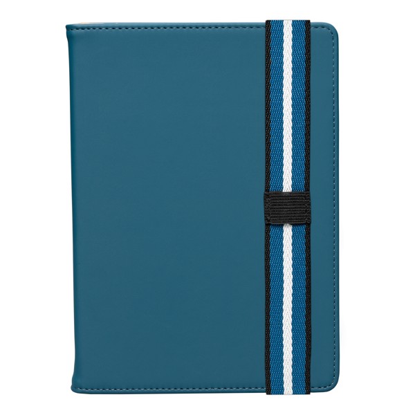 Journal rechargeable Newport en PU recyclé à motif chevron – A5 - Bleu marine / Sérigraphie