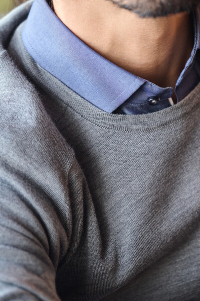 Merino U-Neck Dark Grey melange XL