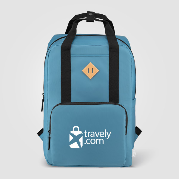 Sac à dos Majesty, sangle réglable, nylon 300D rPET, 38 cm - 16 L - Bleu / Sérigraphie