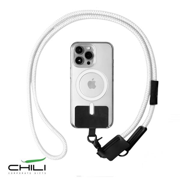 Lanyard Em Rpet, Com Suporte Para Telemóvel - Branco E Preto / U