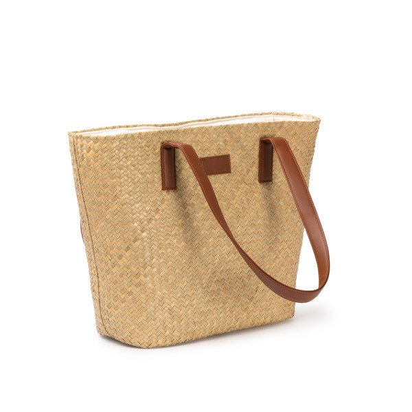 Personalised straw bag with cotton lining and PU handles
