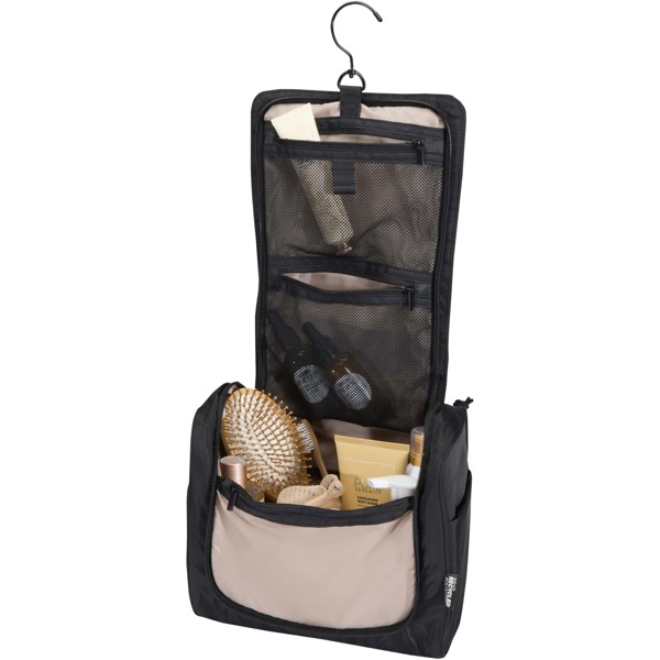 Geantă de toaletă Puffer 8L, din materiale reciclate GRS, cu sistem de agățare – negru