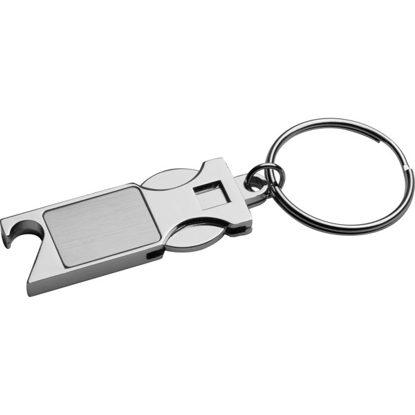 Keychain with shopping coin and bottle opener HILDE - Silvergrey