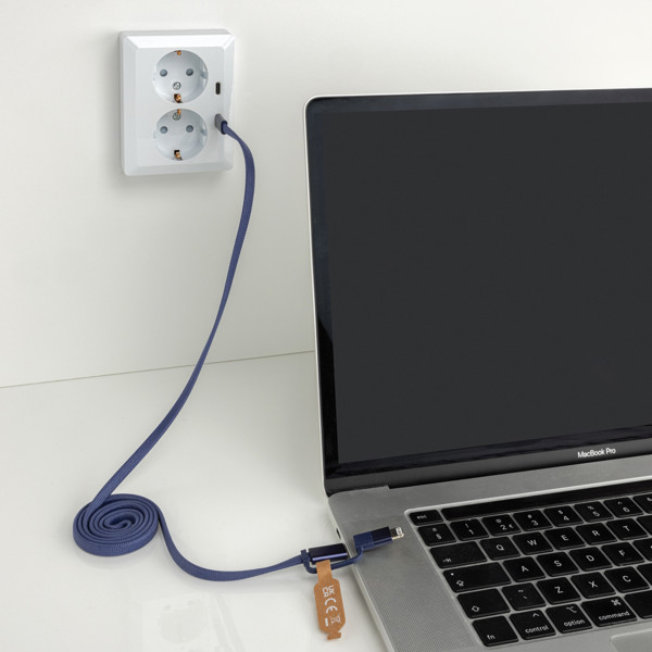 Câble magnétique 60W 2 en 1 Arc en PET RCS - Bleu