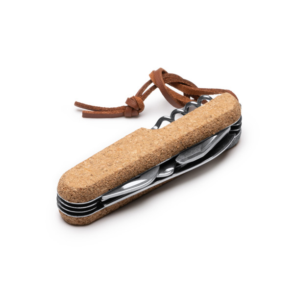 Multiherramienta personalizada de acero inoxidable y corcho 9 funciones