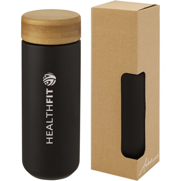 Copo térmico de cerâmica de 300 ml com tampa de bambu "Lumi" - Preto liso