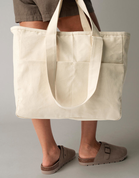 Double Handle Cargo Pocket Tote - Black / ONE SIZE