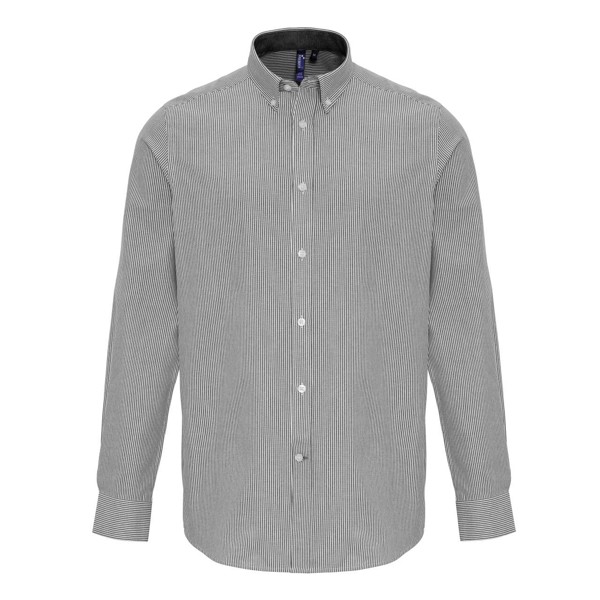 Men’S Cotton Rich Oxford Stripes Shirt - White / Grey / S