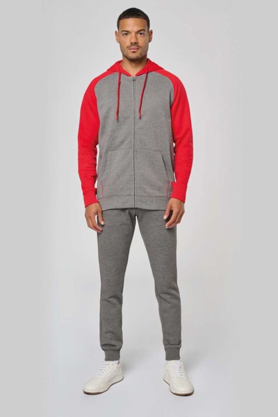 Unisex Two-Tone Zipped Hooded Fleece Jacket - Grey Heather / Sporty Navy / 3XL