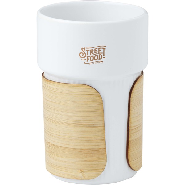 Gobelet Fika de 340 ml avec couvercle en bambou - Blanc