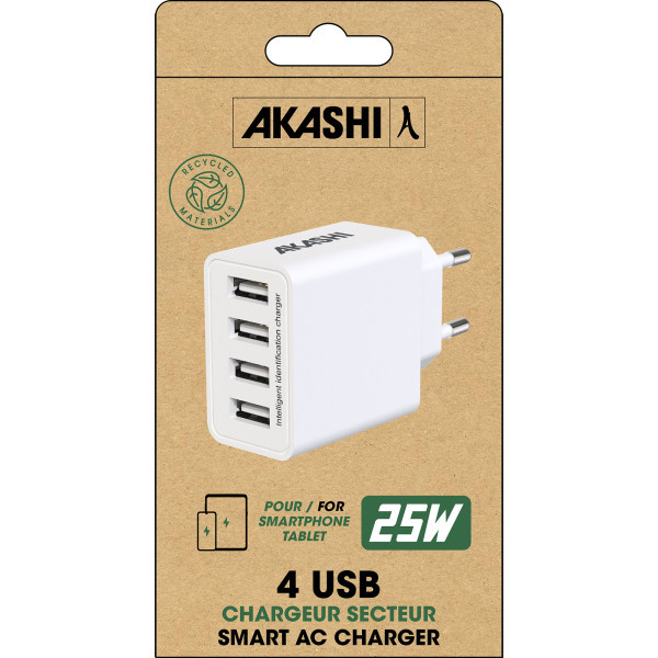 SHI - TURBO CHARGEUR SECTEUR 4 USB 5A - BLANC