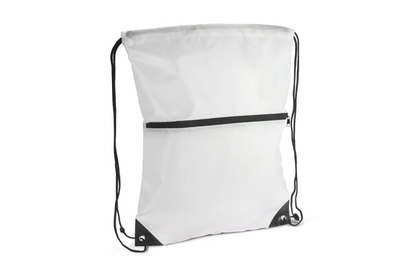 Sac à cordon 210T R-PET avec fermeture éclair - Blanc