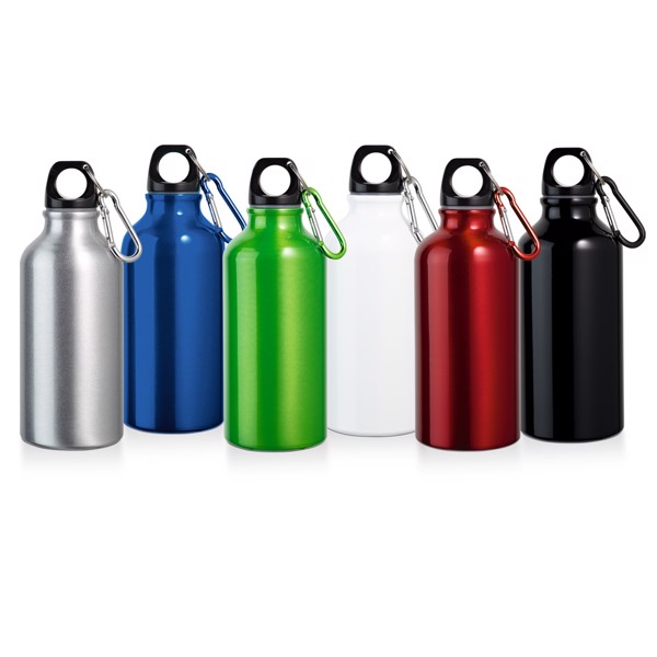 LANDSCAPE S. Bouteille de sport 400mL en aluminium avec mousqueton - Doré Satiné