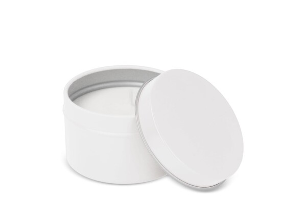Kirtan scented plant based candle in large recycled tin - White
