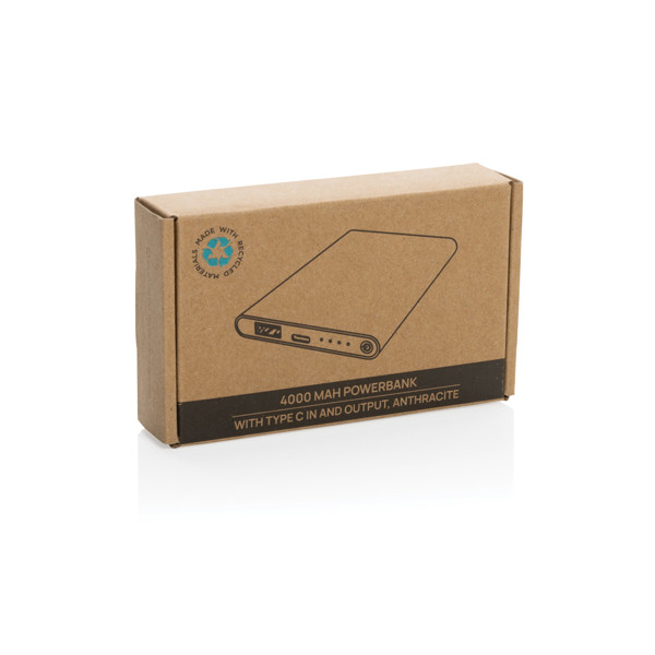 Powerbanka 4000mAh s USB C z RCS recykl. plastu a hliníka - Antracitová