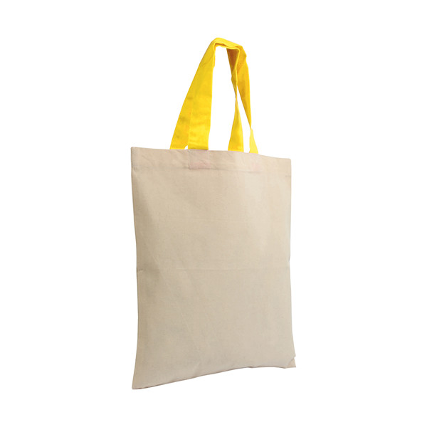 135 G/M2 Natural Cotton Mini Shopping Bag With Coloured Short Handles - Yellow