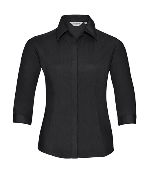 3 / 4 Sleeve Poplin Shirt - Black / XS