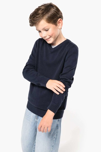 Kids' V-Neck Jumper - Grey Melange / 10/12