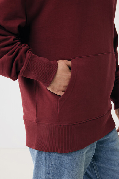 Mikina s kapucí Iqoniq Yoho relaxed fit z recykl. bavlny - Vínově Červená / XL