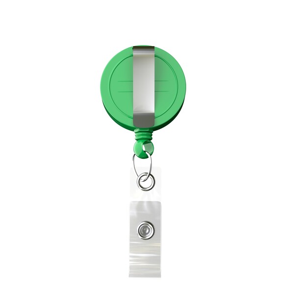Retractable badge reel in round shape with ⌀2cm logo - Classic Green / Belt Clip