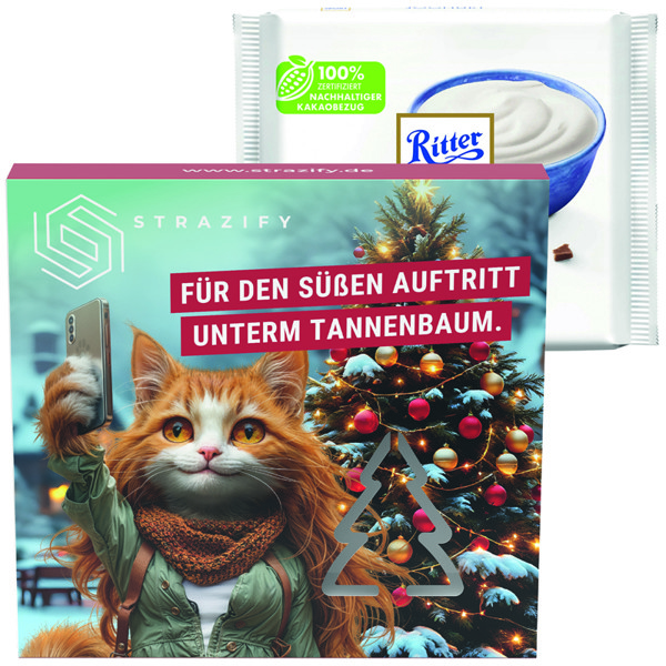 Promotional slipcase, christmas tree punching, Ritter SPORT yogurt chocolate