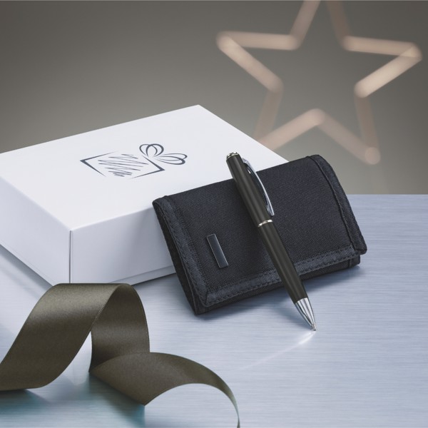Elegant Set: Ballpoint Pen & Wallet - Black
