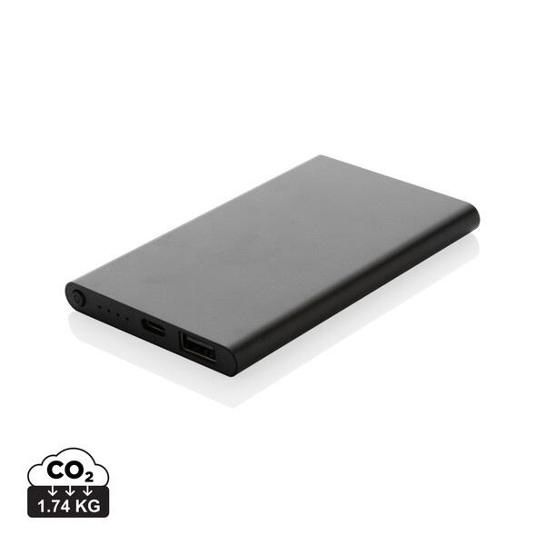 Powerbanka 4000mAh s USB C z RCS recykl. plastu a hliníka - Čierna