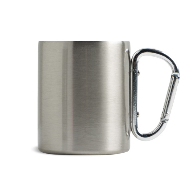 Caneca Em Rss, Com Parede Dupla E Mosquetão - Prateado