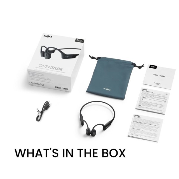 Shokz OpenRun USB-C Mini, Bluetooth headphones in front of the ears