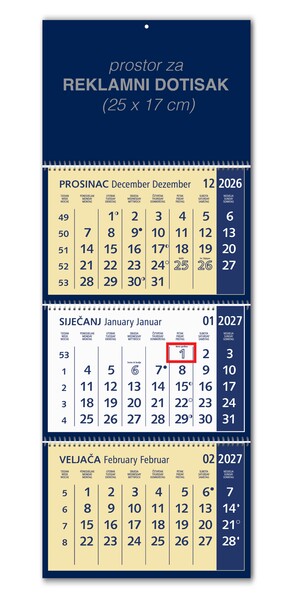 Poslovni kalendar – Trodjelni plavi 3 spirale
