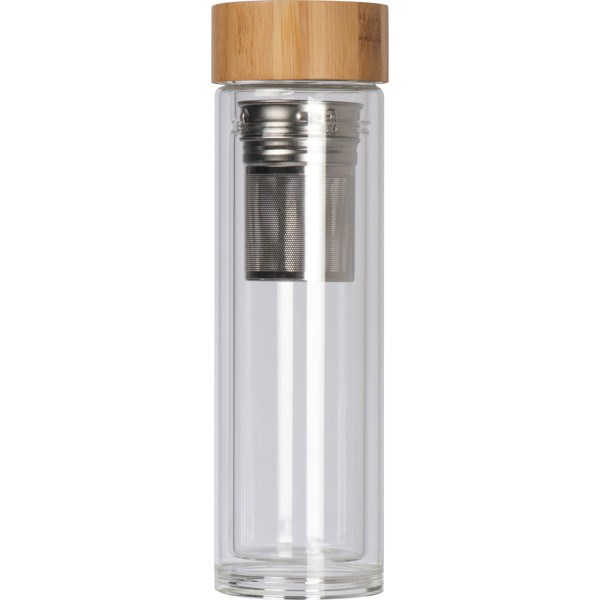 Glass bottle with bamboo lid and 420 ml capacity  HENDRIK - Transparent