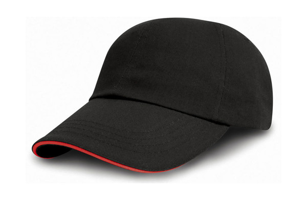 Brushed Cotton Decorator Cap With Sandwich Peak - Black / Red / ONE SIZE