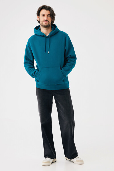 Mikina s kapucí IQONIQ Joshua z recyklované bavlny - Dark Teal / S