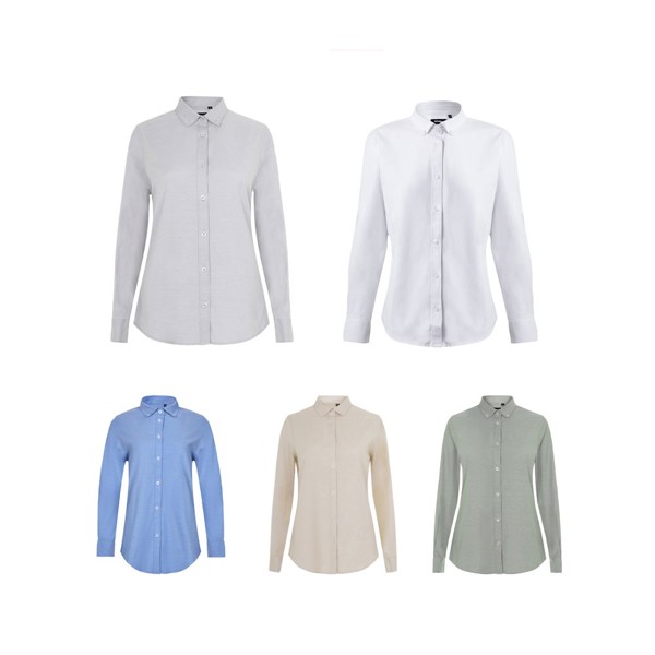 VL PRITHVI WOMEN. Oxford shirt (180 g/m²) for women, made from cotton (50%), polyester (45%) and elastane (5%) - White / M