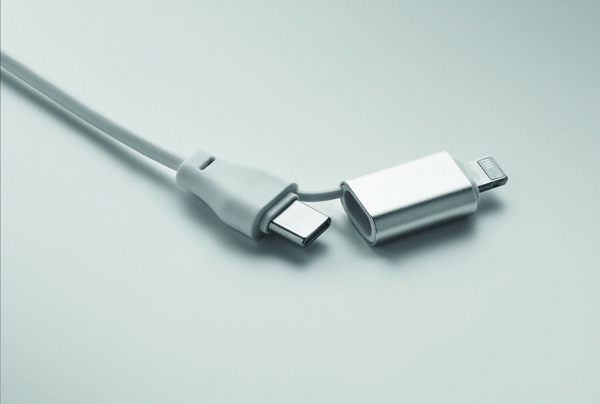 Key ring with 4 in 1 60W cable Bule - White