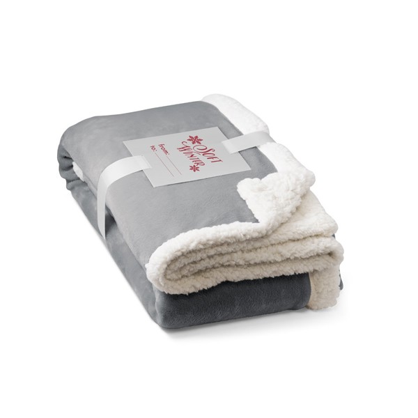 HEIDEN. Reversible fleece blanket (190 g/m²) with satin ribbon and personalised card - Grey