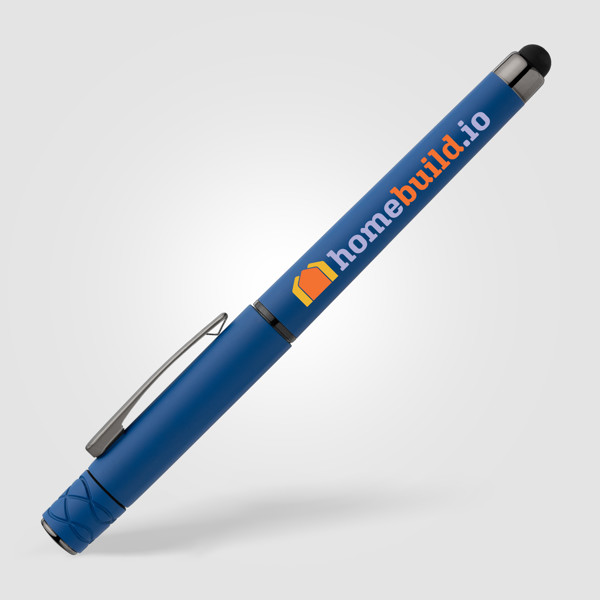 Stylo Tavi en plastique recyclé avec stylet et fidget spinner à encre gel - Bleu roi / Sérigraphie