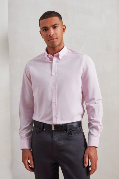 Men’S Cotton Rich Oxford Stripes Shirt - White / Grey / S