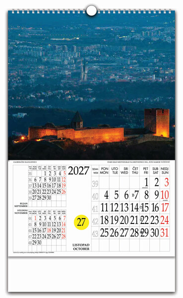 Zidni kalendar s rotacijskim krugom – Zagrebačke razglednice