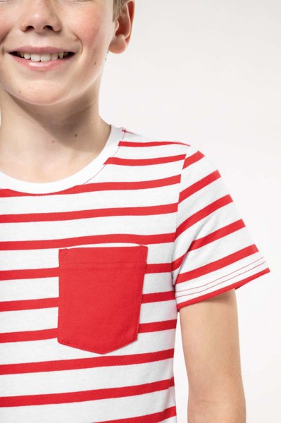 Kids' Striped Short Sleeve Sailor T-Shirt With Pocket - Striped White / Red / 6/8